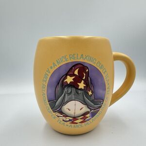 Eeyore Sleeping A Nice Relaxing Cup of Tea Yellow Round Mug Ceramic Disney EUC